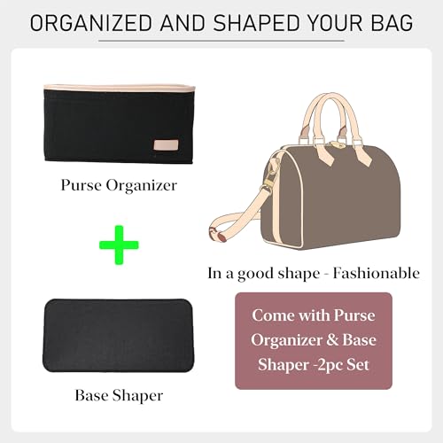 Purse Organizer Insert Compatible with LV Speedy 30 Bag Insert,Premium Felt Lightweight 30 Bag Organizer with Base Shaper, Tote Handbag Inner Divider Purse Accessories with Zipper Pocket,Black - color: Black, size: Speedy 30
